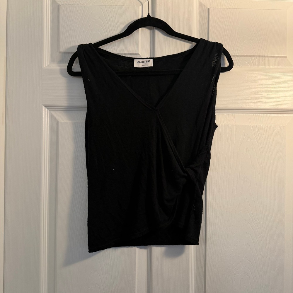 LNA Clothing Twisted Tank Top‎ Black Small V-Neck Knot Front Minimalist Casual